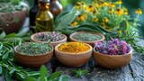 Fototapeta Morze - Nourishing nature's gifts: herbal therapy, medicines, drugs, tinctures, infusions, and homeopathy for holistic well-being and natural healing practices