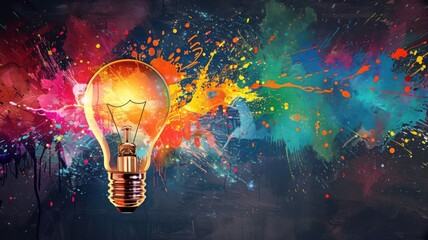 Poster - Creative Lightbulb Splash Art - Artistic expression meets innovation in this vibrant lightbulb surrounded by colorful splashes.