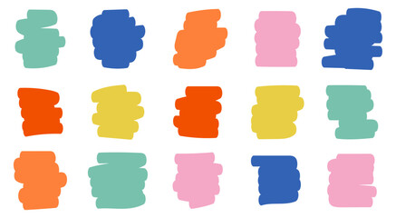 Poster - Set of hand drawn paper quote frames. Empty isolated speech bubbles. Colorful text field. Flat vector illustration on transpаrent background.