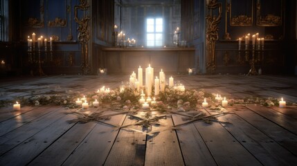 Ash Wednesday altar with candles and the atmosphere of the cross, calm and reflective. creating a calm and contemplative atmosphere