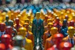© Tida - Leadership Distinction in Crowd - A single distinct figurine stands out in a crowd of identical figures, representing leadership, individuality, and standing out in a homogeneous society.