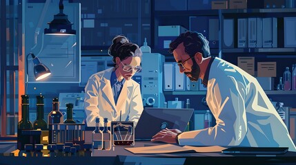 Aufkleber - Scientists engage in research at a modern laboratory. detailed illustration of a lab interior. professional research team working together. AI