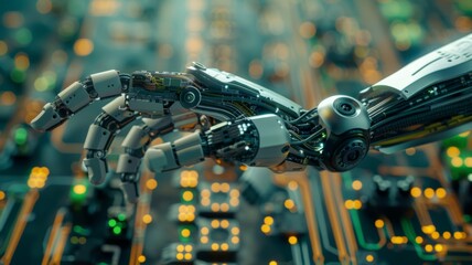 Poster - Intricate Cybernetic Hand Detail - A robotic hand with sophisticated circuitry and design
