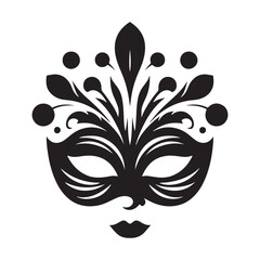 Wall Mural - Masked Elegance: Silhouetted Masquerade Mask dorning Face with Intrigue, Mystery, and a Dash of Enigmatic Charm and Allure. Vector masquerade silhouette.