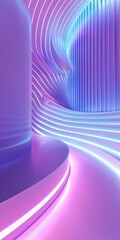 Wall Mural - 3d render, abstract geometric background illuminated with blue neon light. Glowing wavy line. Futuristic minimal wallpaper