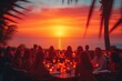 Sunset Toast. As the sun sets, the group of friends gathers on the rooftop, raising their glasses in a toast to friendship and success, enjoying the golden hues of the sky
