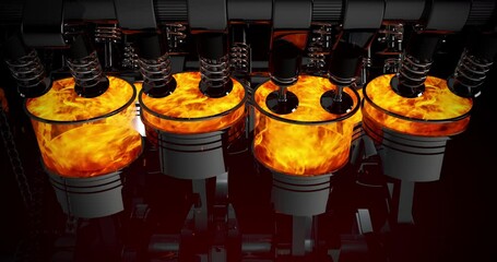 Leinwandbilder - Racing Car Dashboard Pushing The Limits. Powerful V8 Engine In Flames. Performance Sports Car And Engines Related 3D Animation.