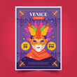 flat venice carnival vertical poster template design vector illustration