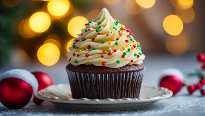 Wall Mural - delicious cupcakes with cream swirl on the table