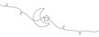 Line drawing of moon with star. Muslim symbol in style of continuous editable linear drawing.Vector illustration