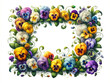 Vibrant Pansy Rectangle Floral Frame on White Background