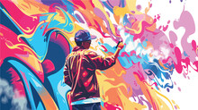 Graffiti Artist Painting A Colorful Mural Isolate