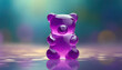Purple gummy bear toy on green blurred background