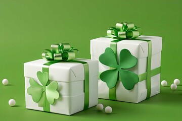 St Patrick's Day two presents with a green background