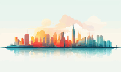 Wall Mural - new york city skyline, background landscape colorful minimal vector