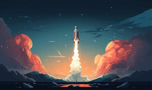 Space Rocket Launch Rocket Launching Into Space Illustration Artwork Exploration Vector