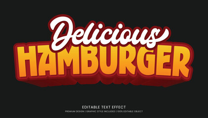 Wall Mural - delicious hamburger editable 3d text effect template bold typography and abstract style, food logo and fast food brand