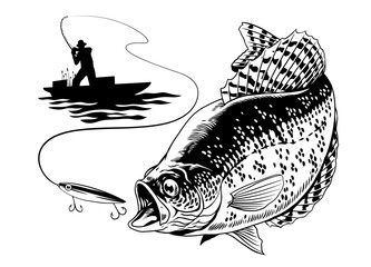 Canvas Print - Fisherman Silhouette Catching The Crappie Fish