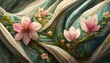 Background for design made of fabric and spring flowers.