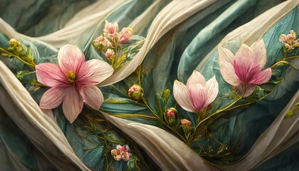 Wall Mural - Background for design made of fabric and spring flowers.