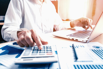 Poster - businessman accountant or financial expert analyze business report graph and finance chart at corpor