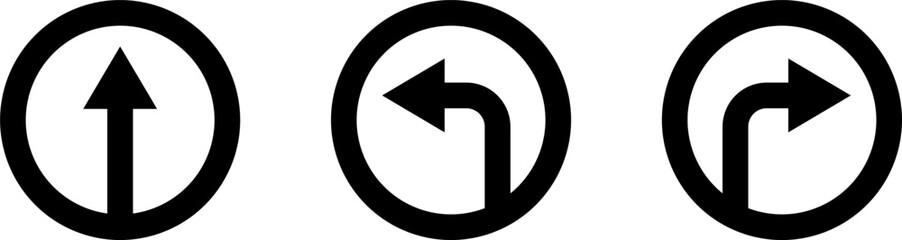 Poster - Set of One Way Only Round Floor Marking Sticker Icon with Direction Arrow and Text. Vector Image.