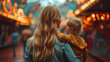 © Julia Zarubina - happy mother and child in an amusement park, family, children, parent, young woman, baby, kid, time together, weekend, holiday, walk, mother's day, childhood, toddler, city, street, carousel