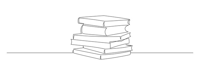 Aufkleber - One continuous line drawing of stack books. Education in school and library studying in simple linear style.Writing draft business in Editable stroke. Doodle contour vector illustration