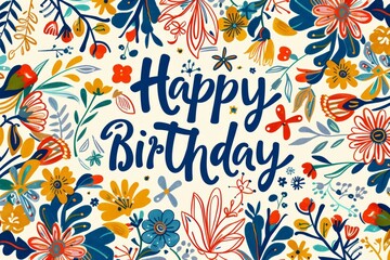 Wall Mural - Lettering Happy Birthday. Bright background with selective focus and copy space