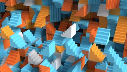 trendy colorful abstract 3d illustration of stairs blocks. can be used to represent a motion graphic background, contemporary creative architecture or a surreal structure