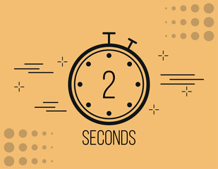 2 seconds clock timer. Time marker clock, vector counting seconds