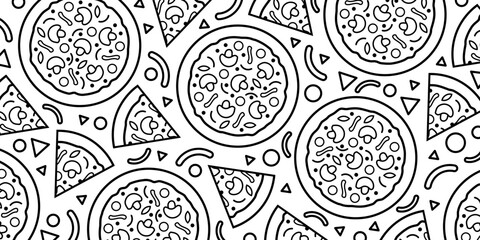Pizza backdrop. Back line pizza pattern on white background. Vector illustration EPS 10