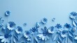 Background of blue paper flowers with empty space for text or greeting card design. Postcard for International Women's Day and Mother's Day