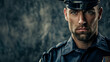 Portrait of a male policeman in serious emotional face in studio