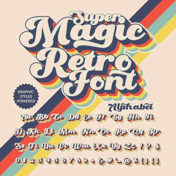 Color Version Super Magic Groovy Retro Vintage Display Font alphabet