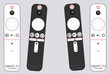 Four Smart TV remote in black and white, It is an electronic device to operate smart TV  from a distance wirelessly 