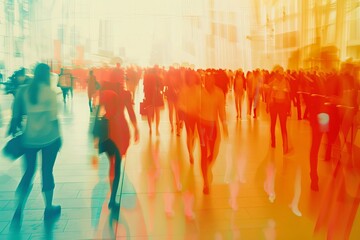 Abstract expo background with creatively blurred silhouettes of attendees and exhibitors in a bustling exhibition hall Illustrating the vibrancy and diversity of industry events