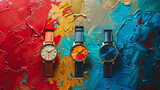 Fototapeta  - Luxury watch mockups on a canvas of rich vibrant colors blending elegance with modernity