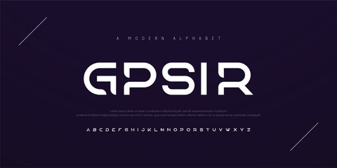 Wall Mural - Gpsir alphabet and tech fonts. Lines font regular uppercase and lowercase. Vector illustration.