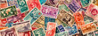 A collection of vintage stamps, famous monuments and landmarks.