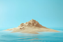 3D Sand Island Isolated On Blue Background