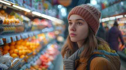 Young woman in grocery store