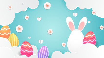 Wall Mural - Colorful colourful vector background with easter eggs and flowers