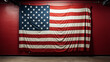 A  american flag hangs on a wall of theater, eccentric props, symbolic props, installation creator