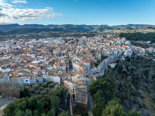 Wall Mural - Aerial view of Segorbe castle, and city walls, medieval stronghold in Castellon province Spain