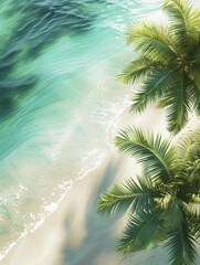 Poster - Top view tropical island sea beach with palm trees