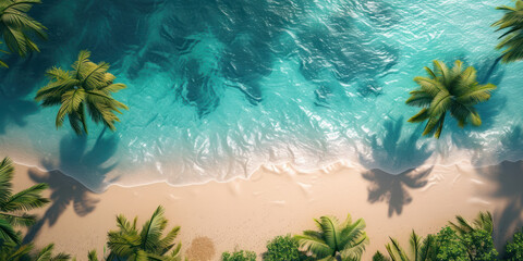 Canvas Print - Top view tropical island sea beach with palm trees