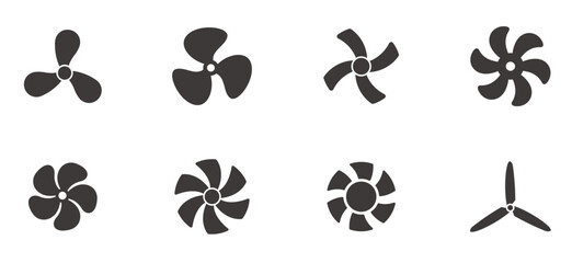 Fan icons. Vector illustration. Various propeller icon sets.