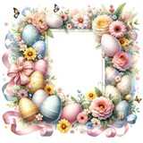 Fototapeta Mapy - Easter background with eggs, flowers and ribbons. Vector illustration.