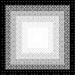 Poster - Pixelated gradient square frame. Black dithered radial gradation texture. Retro bitmap game background. Halftone 8 bit wallpaper. Vintage rectangle pixel art border. Vector backdrop